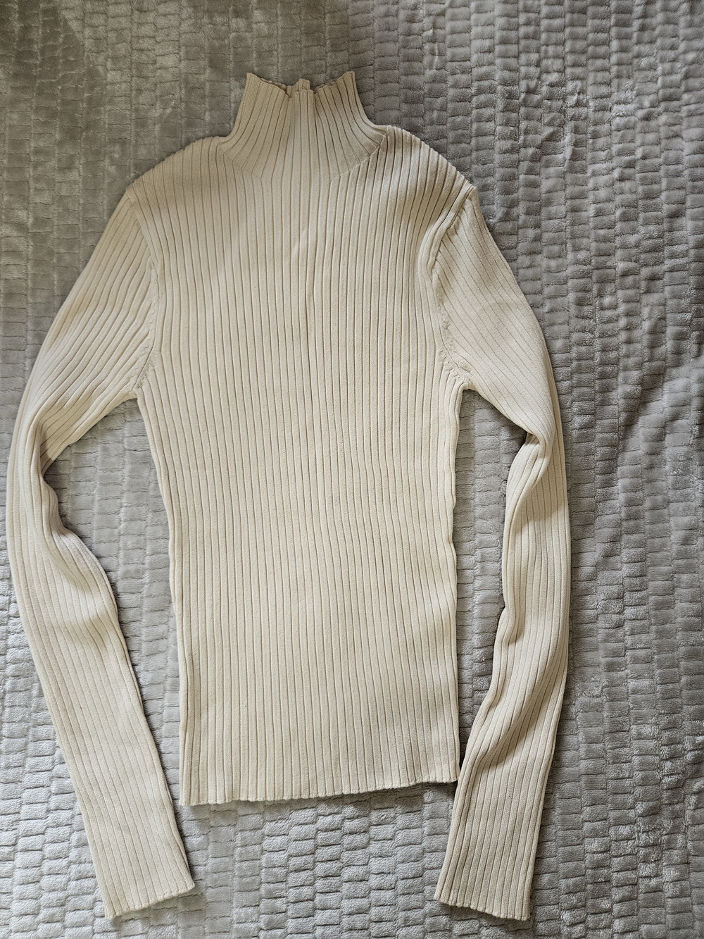 Zara Cream Ribbed Mock Neck Slim Sweater